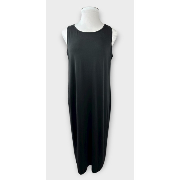 Eileen Fisher Stretch Jersey Knit Round Neck Dress Maxi Sleeveless Black Size XL - Picture 2 of 16